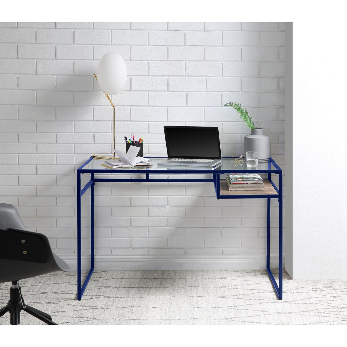 Star Glass Top & Blue Finish Writing Desk