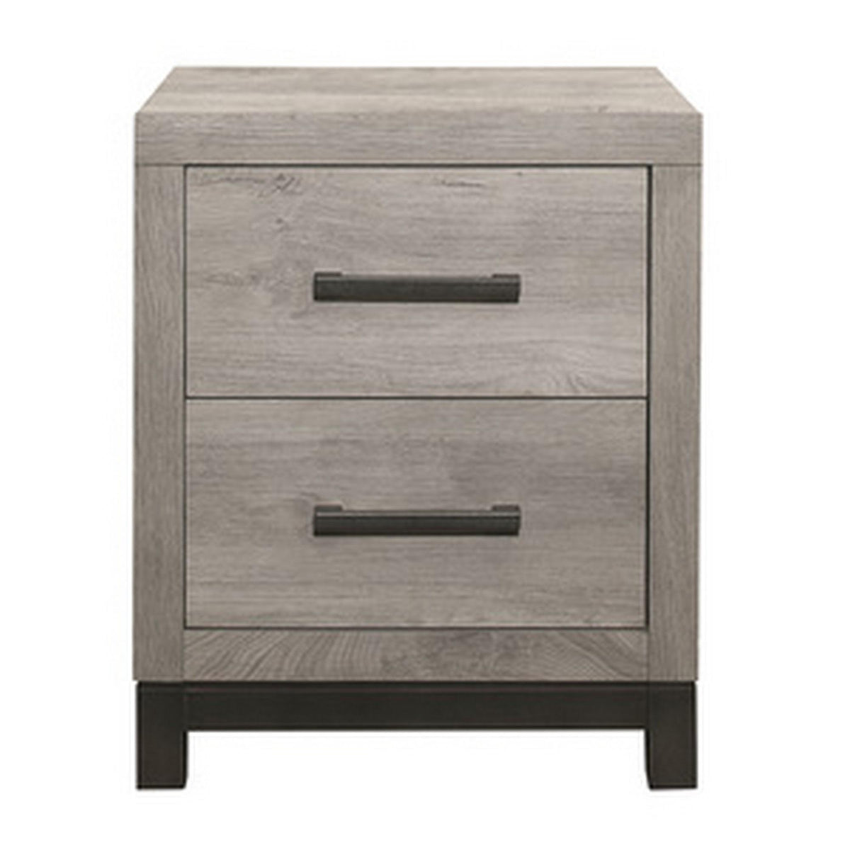 Mirage 25 Inch Classic 2 Drawer Nightstand, Metal Handles, Wood Grain Gray