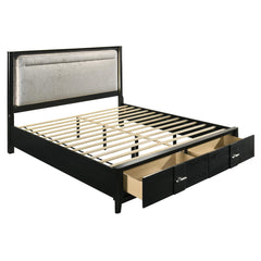 Mars Modern King Storage Bed with LED Upholstered Headboard, Sintered Stone Top, Velvet-Lined Storage Drawers in Black Wood-Grain Finish