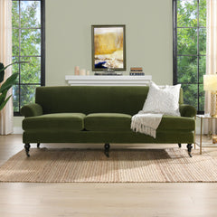 Polyxena Lawson Three-Cushion Tightback Sofa, Olive Green Performance Velvet