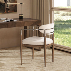 Fable Mixed Material Upholstered Dining Arm Chair, Warm White Chenille