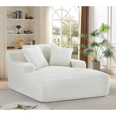 Planet Oversized Chaise Lounge Chair in Soft Corduroy, Modern Comfy Couch with Full Foam Cushioning, Cozy Sleeper Sofabed for Living Room, Bedroom, No Assembly Required, Ivory