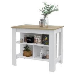Crest 3-Shelf Kitchen Island White and Light Oak