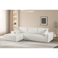 Moon Convertible Sectional Sofa in Soft Corduroy, Modern Comfy Couch with Full Foam Cushioning, Cozy Sleeper Sectional for Living Room, Bedroom, No Assembly Required, Ivory -Left Facing