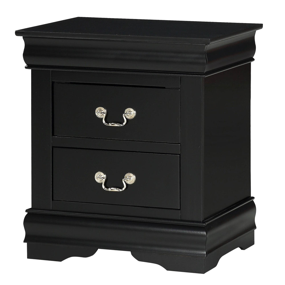1pc Black Finish Two Drawers Louis Philip Nightstand Solid Wood Contemporary & Simple Style