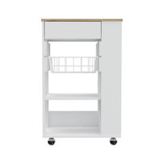 Treasury Kitchen Cart, One Drawer, Two Open Shelves, Four Casters -White / Light Oak