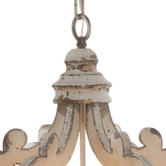 Saga 21 Inch 6 Light Chandelier, Carved Wood Frame, Classic, Vintage, White