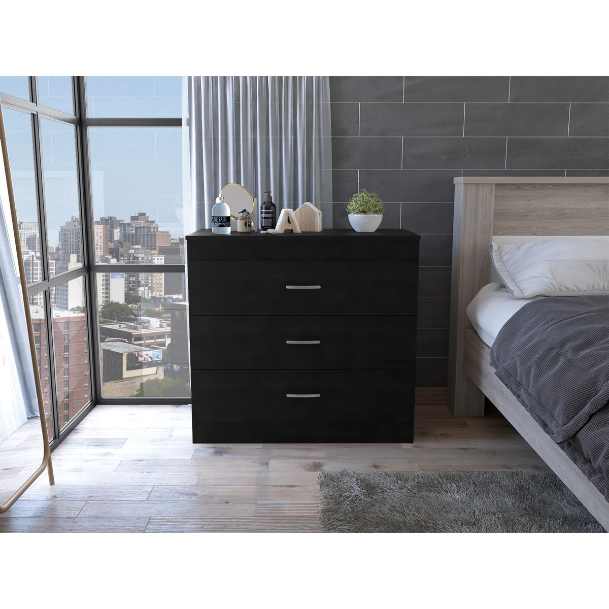 Nirvana Three Drawer Dresser, Superior Top, Metal Hardware -Black