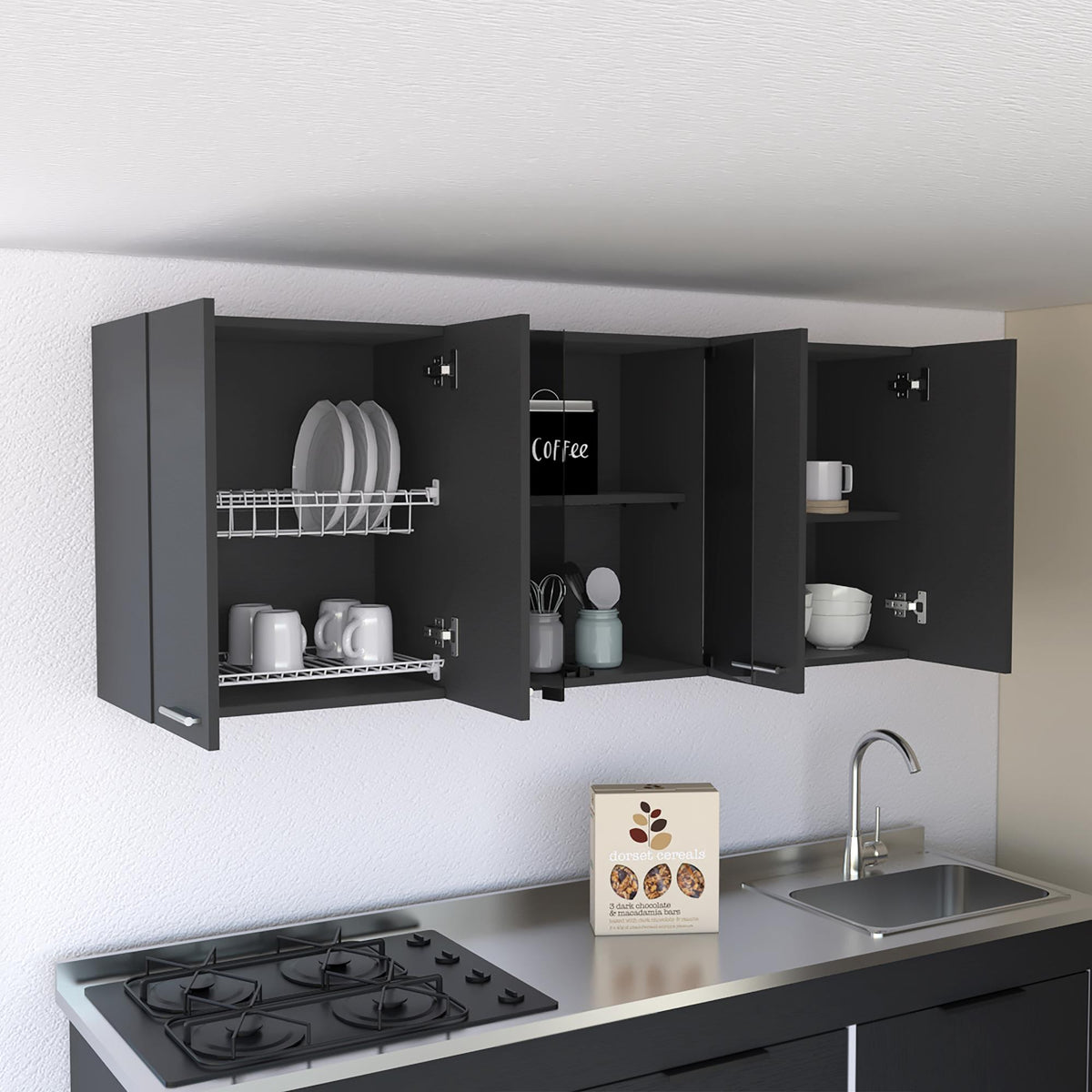 Archive Wall Cabinet Peoria, Four Interior Shelves, Black Wengue Finish