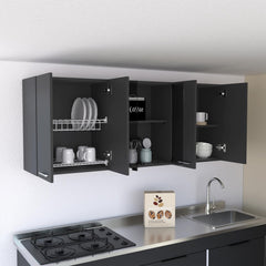 Archive Wall Cabinet Peoria, Four Interior Shelves, Black Wengue Finish