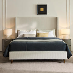 Hephaestus Tall Headboard Upholstered Bed / 54" High Headboard / Elegant Simplicity / No Box Spring Needed / Easy Assembly / King / Cream White Boucle