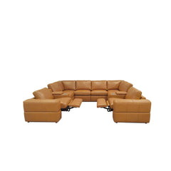 Premium Leather Match Upholstered Large Arms Sectional with Two Recliner Seats