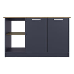 Poem Kitchen Island With Large Dining Countertop, Double Door Cabinet with Interior Storage Shelves and, Two Open Shelves