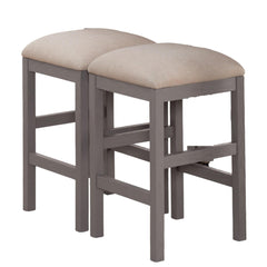 Light Gray Set of 2pc Stools Kitchen Dining Room Furniture Beige Fabric Cushion Seat Chairs Stool