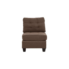 Living Room Furniture Tufted Armless Chair Black Coffee Linen Like Fabric 1pc Armless Chair Cushion Nail heads Wooden Legs