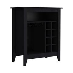 Bar Cabinet Castle, One Open Shelf, Six Wine Cubbies, Black Wengue Finish