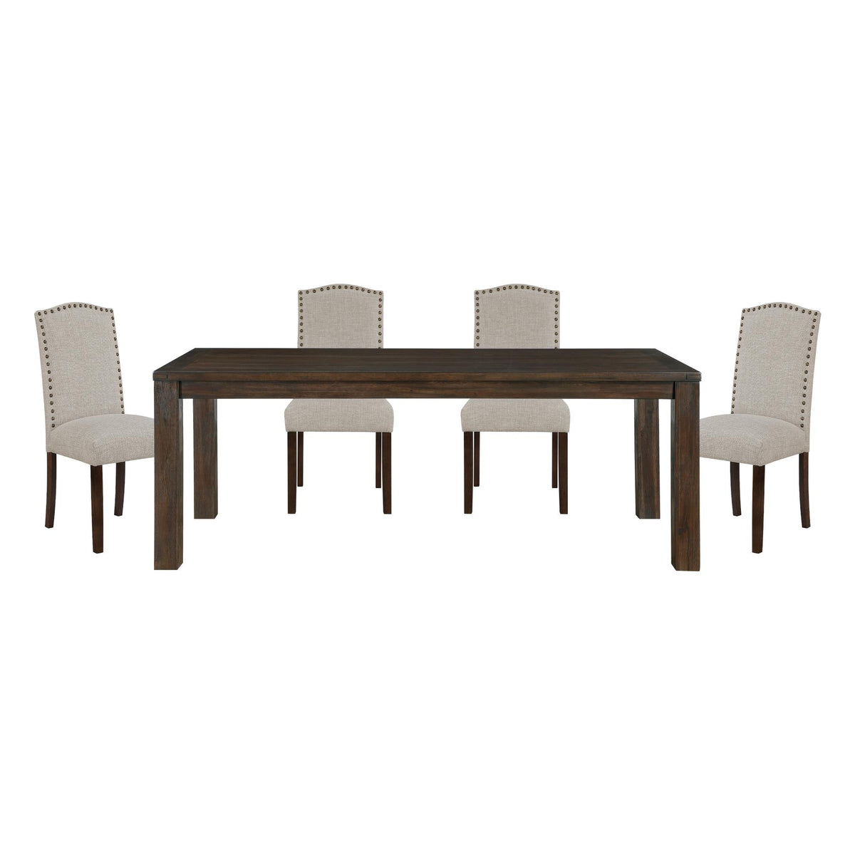 5pc Dining Set Dark Brown Finish Table and Taupe Fabric Upholstered 4x Side Chairs Wooden Modern Dining Kitchen Furniture
