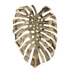 Mirage 19 Inch Aluminum Wall Hanging Bowl, Monstera Leaf, Bright Gold Finish