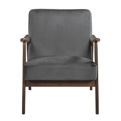 Mid-Century Modern Design 1pc Accent Chair Dark Gray Velvet Upholstery Dark Walnut Finish Wood, High-Resiliency Foam Cushions