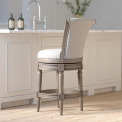 Sanctuary Wood Counter-Height Swivel Barstool with High-Back, Weathered Gray, 1PC
