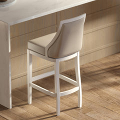 Swivel 31"H Bar Stool with Tall Back, White with Gray Faux-Leather Seat, 1PC