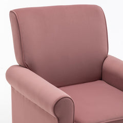 Traditional Rolled Arm Armchair, Solid Birch Wood Frame with Tapered Brown Legs, Polyester Blend Printed Cloth Upholstered Chair with Foam Filled Seat for Living Room Office