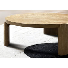 Modern Contemporary Style 1pc Round Coffee Table Panel Base Rubberwood Oak Finish
