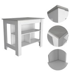 Astyanax Kitchen Island, Four Legs, Three Shelves -White / Ibiza Marble
