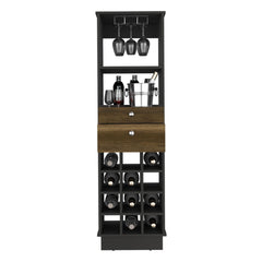 Classic Bar Cabinet, Two Drawers, Twelve Built-in Wine Rack-Black / Walnut