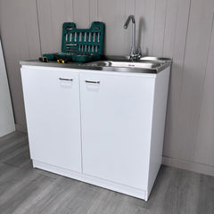 Pulsar Utility Sink With Cabinet, Double Door, One Shelf -White