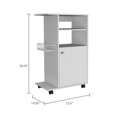 Archive Kitchen Cart, Single Door Cabinet, Four Casters -White