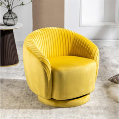 Velvet 364 Degree Swivel Barrel Chair, Pleated Modern Accent Armchair with Sturdy Base and Thick Padded Cushion, Leisure Round Sofa Chair for Living Room Bedroom Office Hotel Nursery