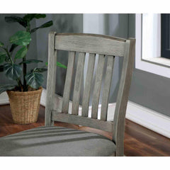 Transitional Style 2pc Counter Height Chair Fabric Upholstered Seat Wire Brushed Slat Back Gray And Light Gray Finish Dining Room
