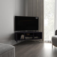 Revelation Corner Tv Stand, With Two Shelves And Two Cabinets, Black