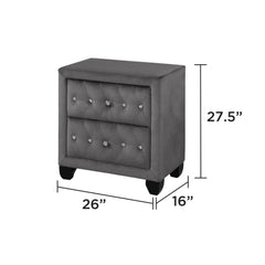 Story Modern Style Crystal Tufted 2-Drawer Nightstand Upholstered with Velvet Fabric Made with Wood in Gray