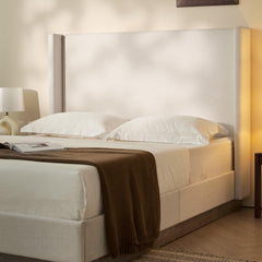 Asgard Upholstered Wingback Bed / Upholstered Wood Base Platform Bed / 52.5" High Headboard / Minimalist / Rusticity / No Box Spring Needed / King / Textured Ivory Canvas / No Noise