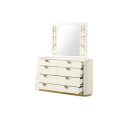 Harmony Pierre Modern Style Mirror Made with Wood and Gold LED edges in Beige (INCLUDES MIRROR ONLY)