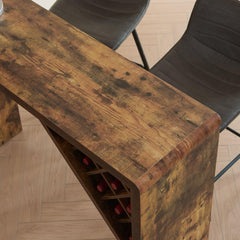 Bar table with attached wine cabinet metal wine glass rack wine bottle rack Distressed Wood color