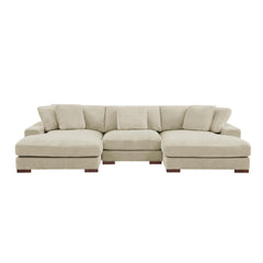 Large Seating Corduroy Upholstered Double Chaise Sectional
