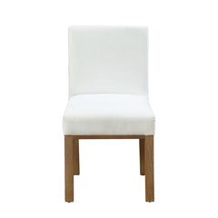 Exhibition 19 Inch Dining Chair, White Polyester, Wood Legs, Set of 2, White, Brown
