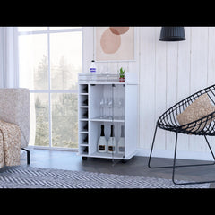 Bar Cart, Glass Door, Four Casters, Two Shelves, White
