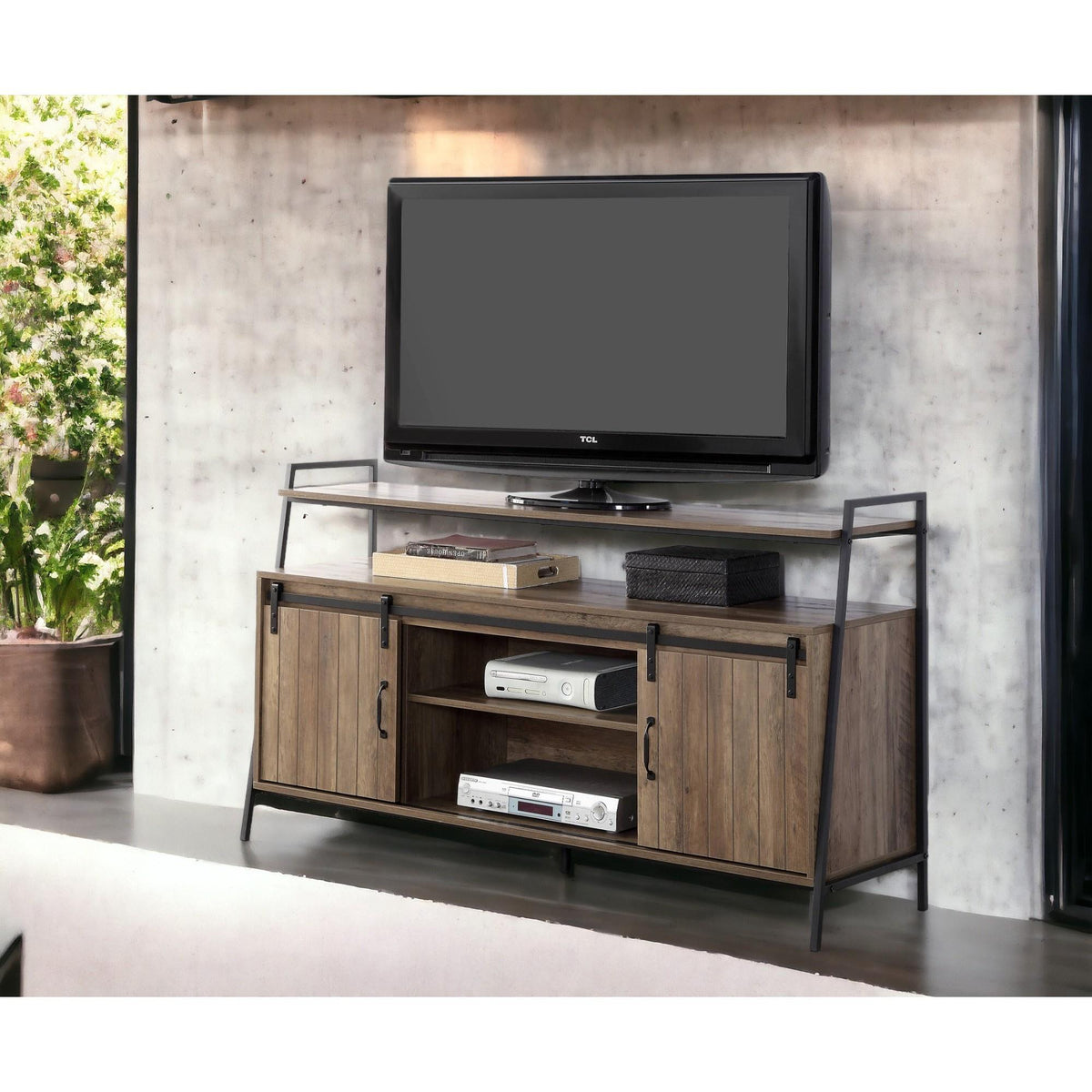 Agamemnon Rustic Oak & Black Finish TV Stand