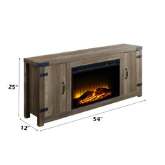 Hera Rustic Oak Finish Fireplace with 2 Door Storage
