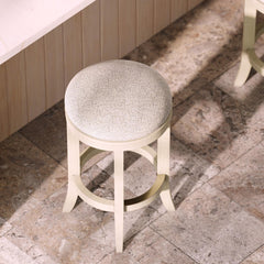 Sanctuary Counter-Height Backless Wood Swivel Barstool with Upholstered Seat, Distressed Ivory, 1PC