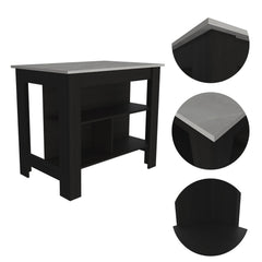 Astyanax Kitchen Island, Four Legs, Three Shelves -Black / Ibiza Marble