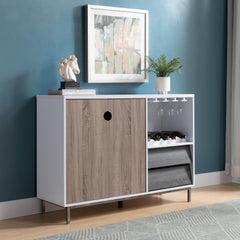Armageddon Display Rack, Cabinet with Drawer, Holds 6 Wine Glass, White & Dark Taupe & Distressed Grey