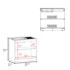 Olympus 39" Wide Utility Sink, Base Cabinet Two-Door Cabinet With Two Shelves, Stainless Steel Sink, Laundry Room, Garage Sink, Light Gray