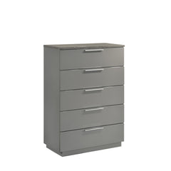 Sonata Chest – Two-Tone High-Gloss Marble & Lacquer Finish with Spacious Drawers and Metal-Finished Legs- Gray