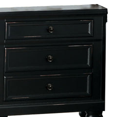 Transitional Style Two Drawer Wooden Night Stand with Round Bun Legs, Black