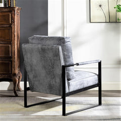 Nirvana Classic Mid Century Modern Accent Chair with Durable Square Metal Frame, Armchair for Living Room, Bedroom, Home Office in Spotted Microfiber Upholstery, Grey